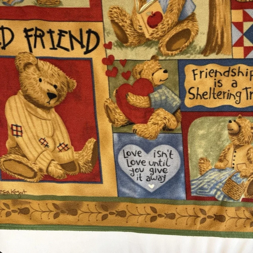 VTG 2004 Old Friend Teresa Kogut Fleece Teddy Bear Blanket Cottage Country Y2K